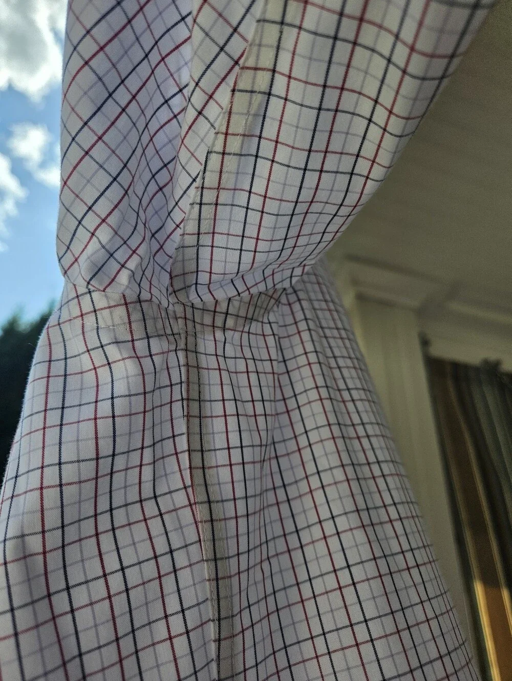 Banana Republic Men's White, Red, Blue Windowpane Button-Up Shirt Xl Tall Slim